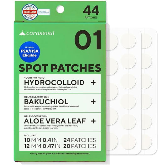 caraseoul Pimple Patches, 2 Size Hydrocolloid Acne Patch for Zits and Blemishes, Bakuchiol & Aloe Vera, Korean Skin Care, Easy to Use – Dermatology Tested