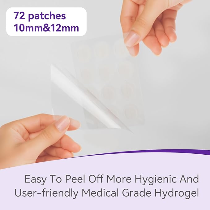 Pimple Patches for night (72 ptaches) - Hydrocolloid Acne Patch for night - 10mm&12mm invisible pimple patches - Overnight For Skin care - acne patches for face - Hydrocolloid pimple stickers