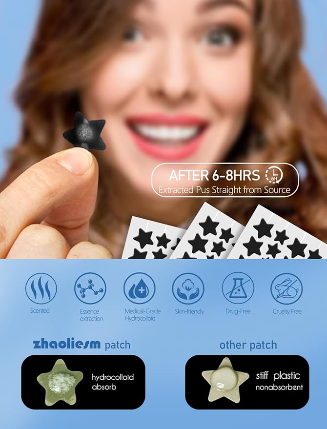 Black Star Pimple Patches for Face, 153 Counts Hydrocolloid Star Acne Patches, Cute Zit Covers for Face, Spot Stickers with Tea Tree, Salicylic Acid and Cica Oil