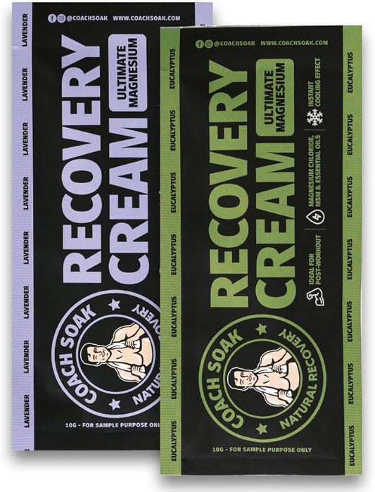 Coach Soak Magnesium Lotion Trial Pack - Magnesium Chloride & MSM Cream for Athlete Recovery - 0.02 Lb Each - Pack of 3 - Eucalyptus & Lavender Scent