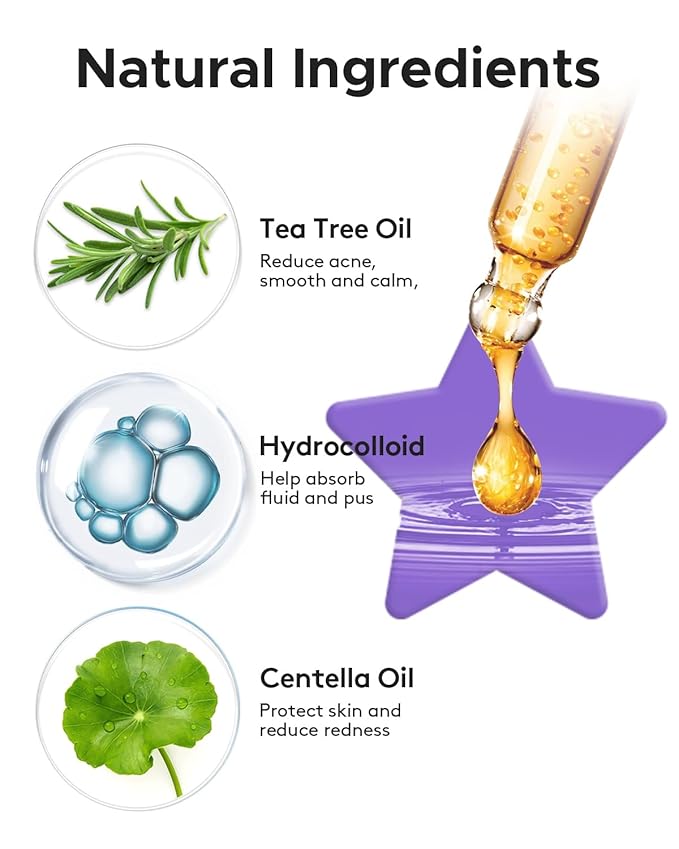 LitBear Acne Patch Pimple Patch, Colorful Star Hydrocolloid Acne Patches For Face, Cute Zit Patch Acne Sticker Spot Pimple Patches for Face, Tea Tree Oil + Centella (112 Count)