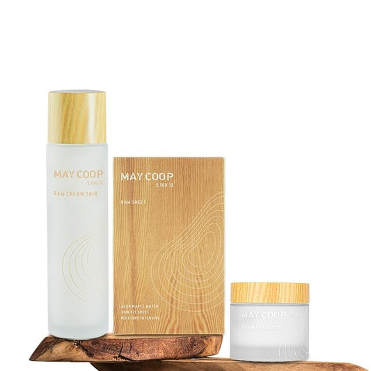 MAYCOOP 3 Step Moisturizing & Hydrating Korean Skincare Set - Raw Cream Skin Toner, Moisturizer Face Cream, Facial Mask Sheets All Skin Type