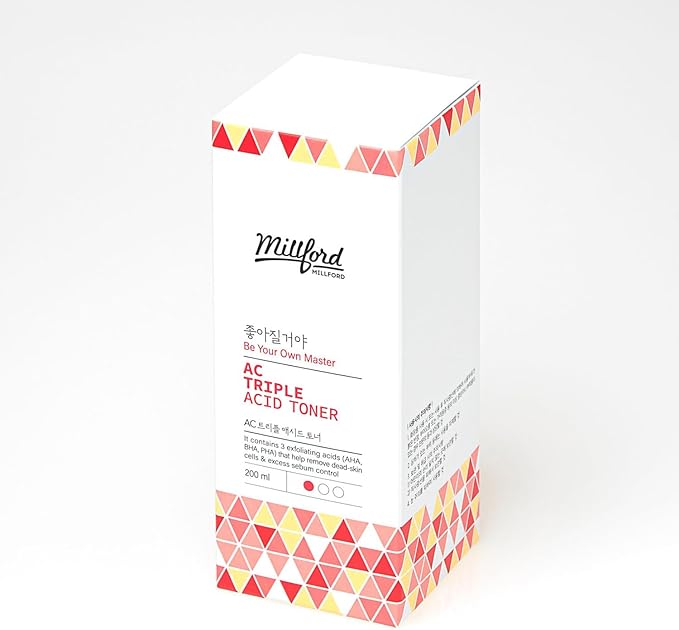 AC Triple Acid Toner 6.76 oz/200 ml – AHA/BHA/PHA Exfoliating & Hydrating Facial Toner with Salicylic Acid & Glycolic Acid for Oily Skin, Pore Cleaning, Acne & Sebum Control, Korean Skincare