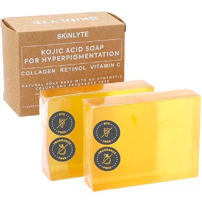Kojic Acid Soap Natural -Fragrance Free and Dye Free- Dark Spot Remover Hyperpigmentation Corrector K-Beauty Formula - Turmeric, Glycerin, Collagen, Hyaluronic Acid, Retinol (2 Pack) 7oz.