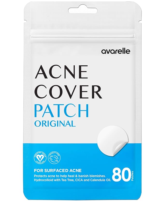 AVARELLE Pimple Patches for Face | Hydrocolloid Acne Patches for Covering Blemishes | Zit Patches with Tea Tree, Calendula, & Cica | HSA Store Eligible Items (10-14 mm, 80 Count)