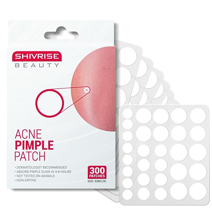 Pimple Patches for Face (300 Counts), Hydrocolloid Acne Patches for Face, Covering Blemishes, Invisible Pimple Patches, Round Shape Zit Covers, Not Tested on Animals, 4 Sizes