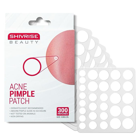 Pimple Patches for Face (300 Counts), Hydrocolloid Acne Patches for Face, Covering Blemishes, Invisible Pimple Patches, Round Shape Zit Covers, Not Tested on Animals, 4 Sizes