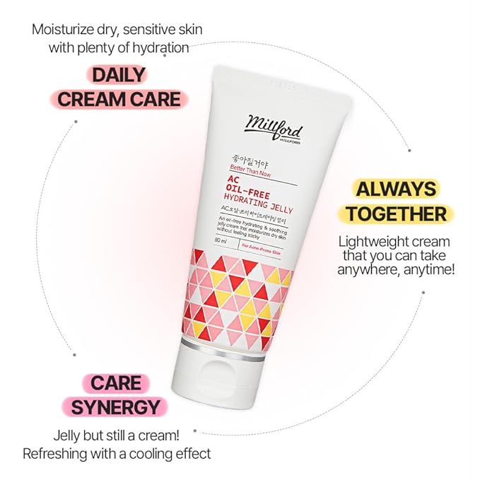 AC Oil-Free Hydrating Jelly 2.7Oz, 80ml, Oil Free Facial Moisturizer for Acne-Prone Skin, Niacinamide 2%, Unscented, Mild, Soothing Cream, Non Greasy Moisturizer, Korean Skincare