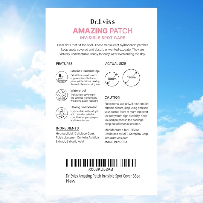 Amazing Patch - Korean Skin-tech Pimple Patch Invisible Spot Cover, Acne Patches for Face, Zit and Blemish Spot - 36ea