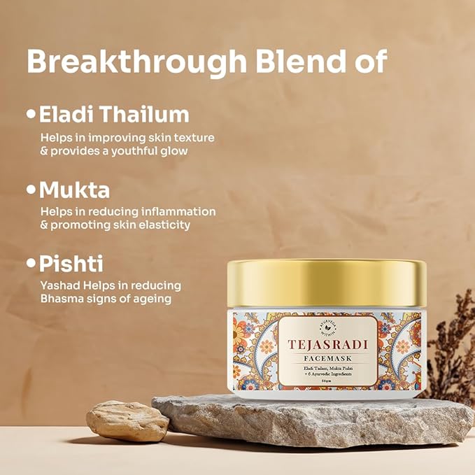 Tejasradi Face Mask | Ayurvedic Face Mask for Radiant Skin | Helps Even Skin Tone & Reduce Tanning | Enriched with Turmeric, Baheda, Sesame Oil & Red Sandalwood | 100g