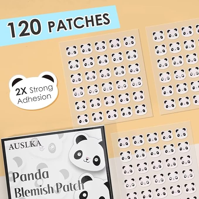AUSLKA Panda Pimple Patches- 120 Patches, Hydrocolloid Spot Dots - Blemishes Patch - Facial Skin Care, For Zits, Blemishes, & Breakouts