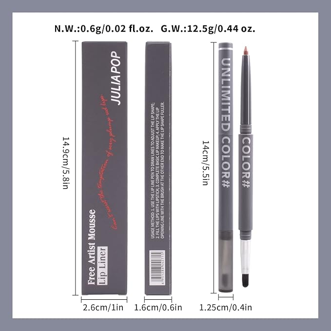 Mousse Lip Liner Pencil, Long Wear Lip Liner Velvet Matte Creamy Long Lasting Lip Liner Pencil, Dual-Ended Full Coverage Lip Liner with Lip Brush, High Pigment & Smudge-proof Lip Pencil Makeup(02#)