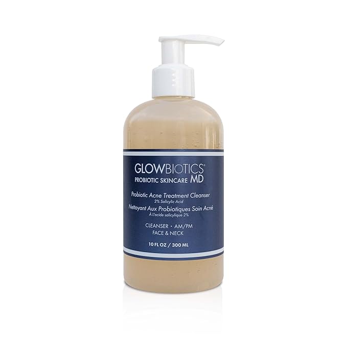 Glowbiotics Probiotic Acne Treatment Cleanser: Foaming Face Wash, Salicylic Acid Acne Control, Oily Skin Solution with Ceramides & Niacinamide, 10 Fl Oz