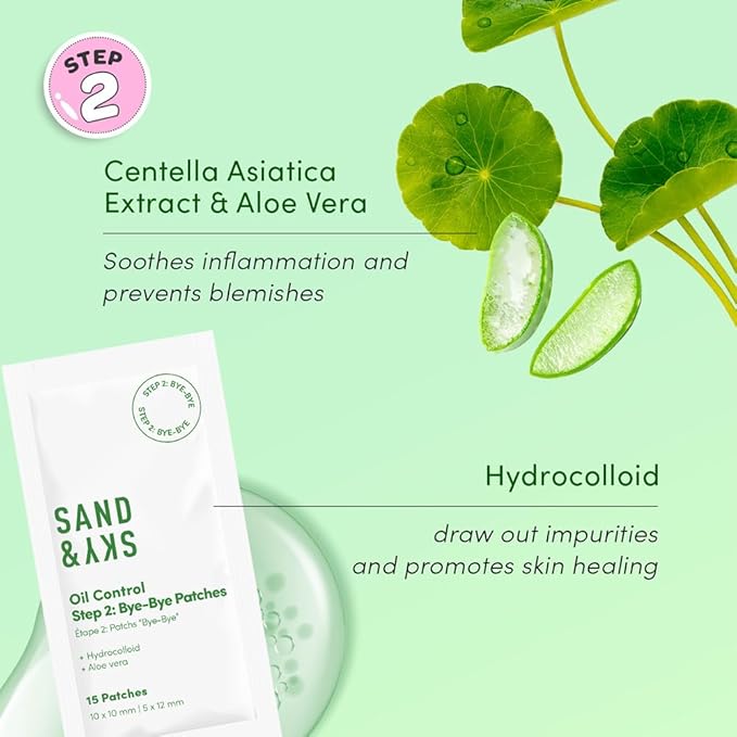 Sand & Sky Oil Control Dual Action Hydrocolloid Pimple Patches with Salicylic Acid & Centella - Blemish Spot Formula, 75 Count, For Whiteheads & Red Pimples
