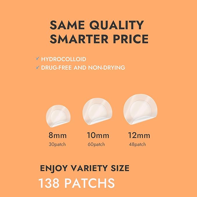 Epielle Over-Zit Acne Clear Patches 138 Count, Hydrocolloid Acne Pimple Patch for Covering Zits and Blemishes