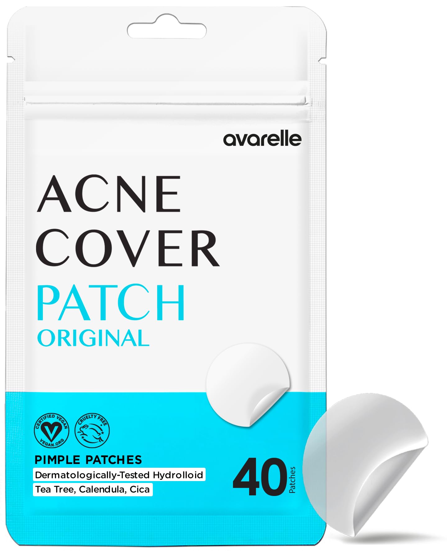 AVARELLE Triple Patch Kits Hydrocolloid Acne Patches, Acne Spot Treatment for Blemishes and Zit with Tea Tree Oil, Calendula Oil and Cica Oil for Face, Vegan, Cruelty Free(40 CT + Support)