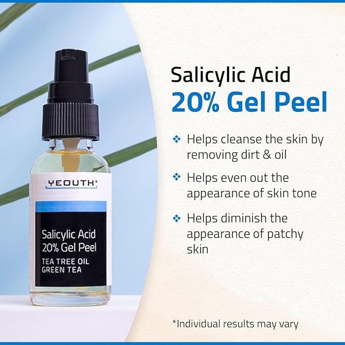 YEOUTH Salicylic Acid Peel for Face 20%, BHA Exfoliator for Clear Looking Skin, Gentle At Home Exfoliator for Face with Green Tea, Salicylic Acid Serum 1oz