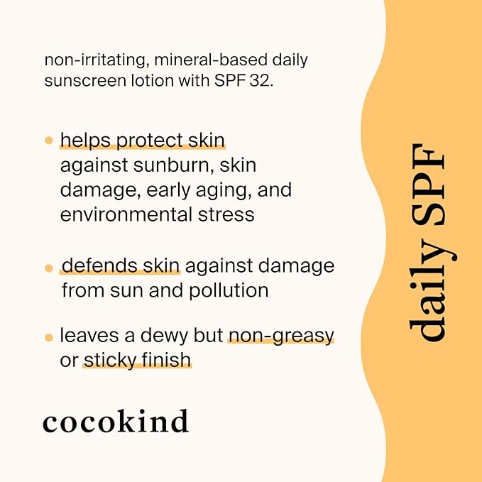 Cocokind Daily SPF, Face Sunscreen, Mineral Sunscreen with Zinc Oxide, Unscented, Reef Safe Sunscreen with SPF 32 Protection