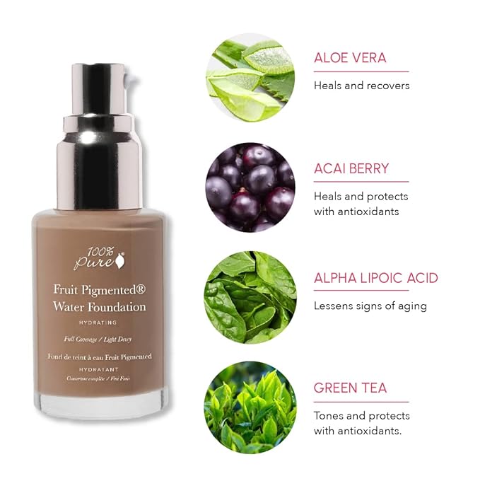 100% PURE Water Foundation Full Coverage Hydrating Makeup, Fl Oz