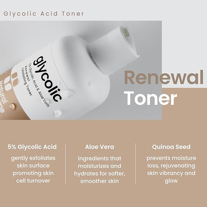 Glycolic Acid Toner 5% for Face | Gentle Exfoliating Toner - with Aloe Vera & Quinoa Extract | Advance Anti-Aging Toning Solution Rejuvenates Skin & Minimizes Pore Appearance | 8 oz