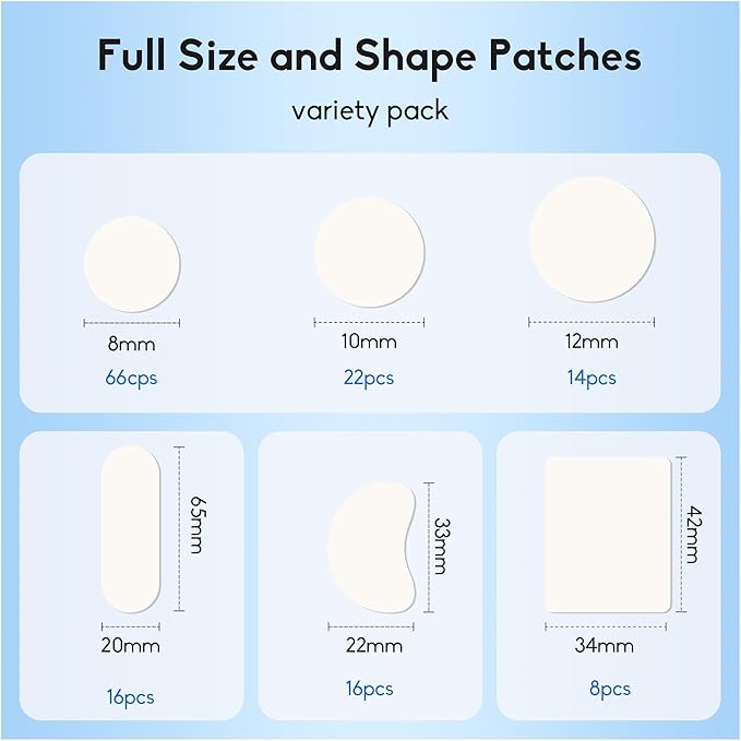 Large Acne Pimple Patches for Face, 6 Sizes 142 Counts Big Hydrocolloid Bandages for Body, Forehead, Chin, Nose, Neck & Chest(Round, Oval, Moon, Square)