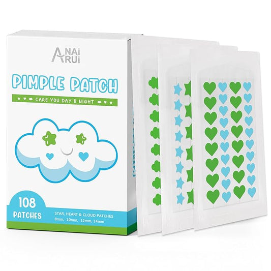 Acne Patch Pimple Patch, Hydrocolloid Acne Stickers Acne Patch, 108 Dots Patches Acne Absorbing Cover Patch for for Acne Blemish, Pimples, Whiteheads, Zit,12mm & 8mm