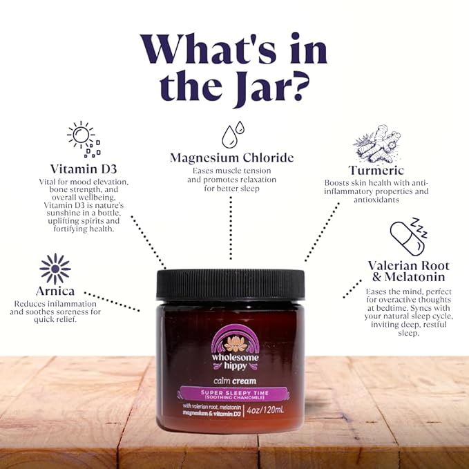 Super Sleepytime Calm Cream – Nighttime Body Butter with Magnesium, Melatonin, Valerian & Chamomile – Soothing Vegan Moisturizer for Bedtime Routine – 4oz