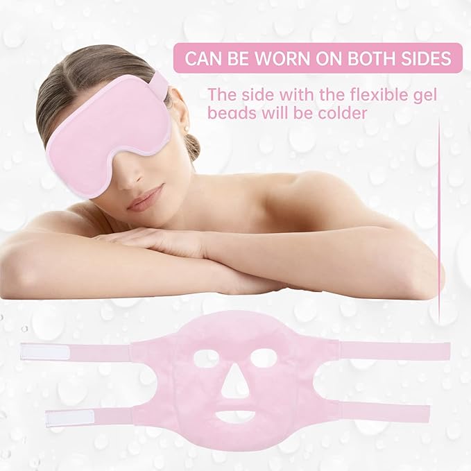 ZNÖCUETÖD Face Eye Mask Ice Pack for Reducing Puffiness, Bags Under Eyes, Puffy Dark Circles, Migraine,Hot/Cold Pack with Soft Plush Backing (Pink-(1*Eye Mask+1*Face Mask))