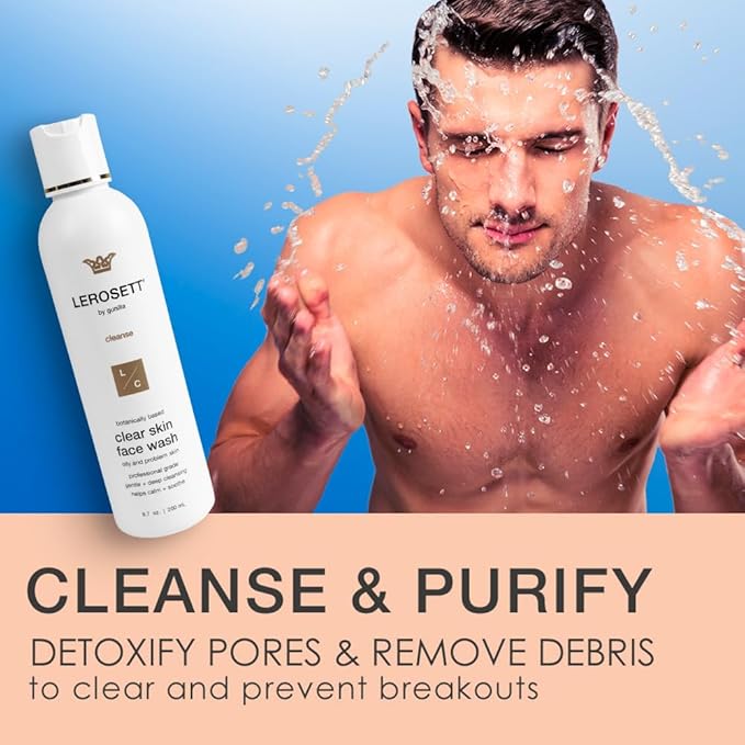 LEROSETT® Clear Skin Face Wash – Gentle Gel Cleanser with 60% Aloe-Rich Botanicals, 4% Glycolic Acid & Vit-E Microbeads – Fights Breakouts, Unclogs Pores, Balances Oil – Spa-Grade, Vegan – 6.7oz