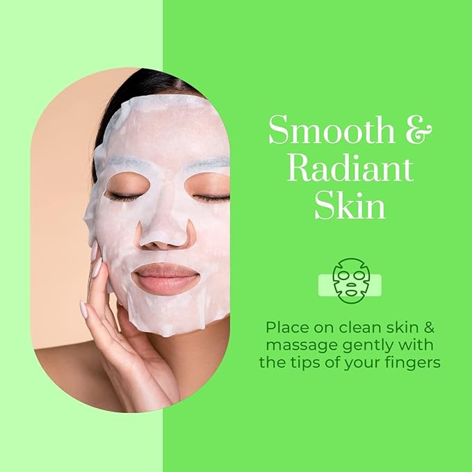 Cucumber & Aloe Moisturizing Face Mask - Dermatologist Tested, Soothes Irritated Skin, Reduces Wrinkles & Fine Lines, Hydrating, Cruelty-Free Korean Skin Care - All Skin Types - 4 Pack