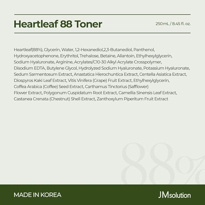 JMsolution Heartleaf 88 Toner - 88% Heart Leaf Water, Hydration and Soothing, Pore Care, Non-Sticky, Multi-Layer Absorption