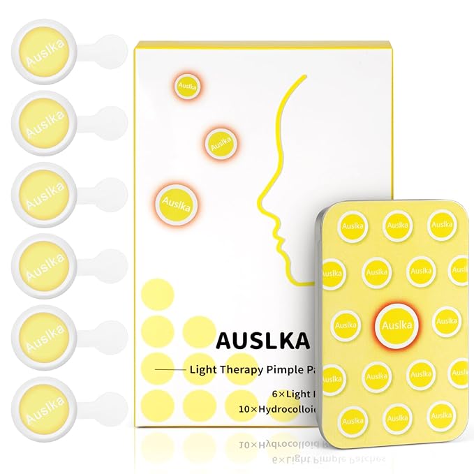 AUSLKA Light Therapy Pimple Patch, LED Red Light Hydrocolloid Zit Patches, Spot Dots for Blemishe, 6-Packs, Use 6-8 hours (Yellow, Reduces Red&Black Pimple Marks)