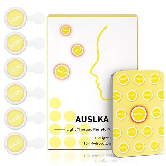 AUSLKA Light Therapy Pimple Patch, LED Red Light Hydrocolloid Zit Patches, Spot Dots for Blemishe, 6-Packs, Use 6-8 hours (Yellow, Reduces Red&Black Pimple Marks)