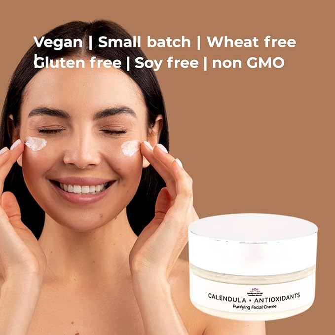 Calendula + Antioxidants Facial Crème – Natural Moisturizer with Vitamin C, Blueberry, Cranberry & Neem – Lightweight, Non-Comedogenic, Vegan – 2 oz