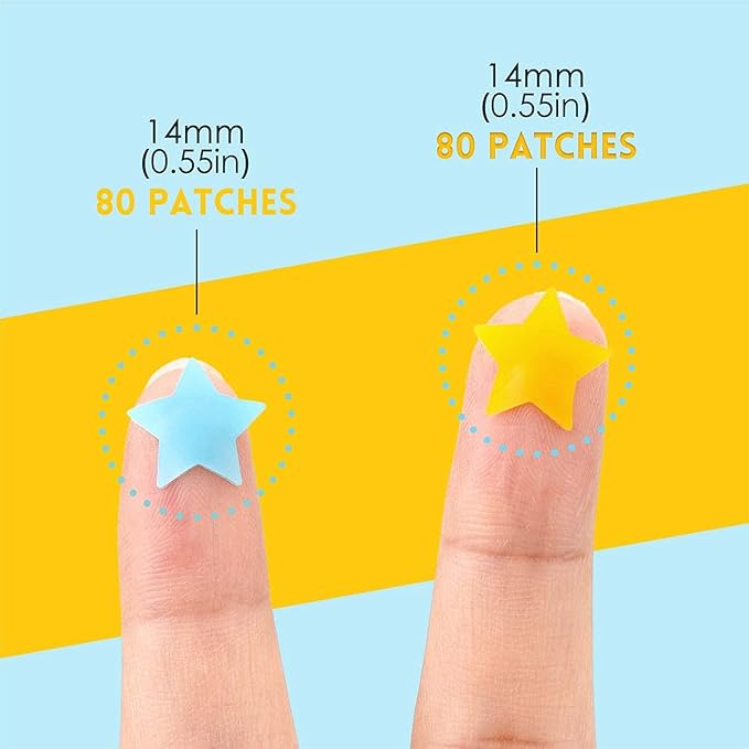 Star Pimple Patches - 300 Patches Hydrocolloid Patches, Star Shape Spot Dots,Yellow & Blue Blemish Patch, Cute Face Stickers