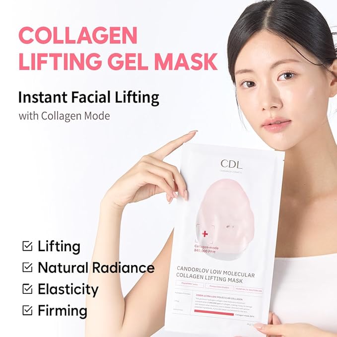 Overnight Collagen Lifting Gel Mask 5 pcs, Korean Face Lifting Deep Hydrogel Mask for Glass Skin, Anti-Aging with PDRN (Salmon DNA), Hyaluronic Acid for Elasticity, Firmness