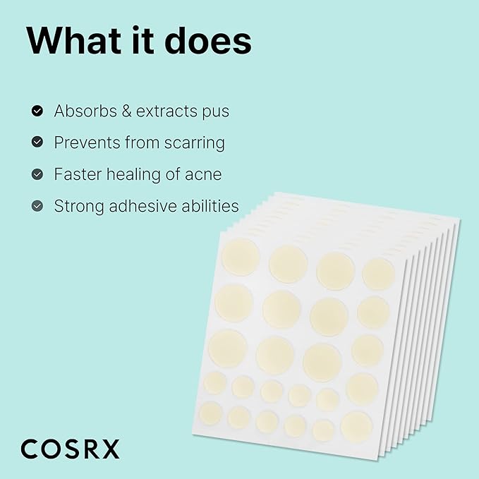 COSRX Acne Pimple Patch Absorbing Hydrocolloid Original 3 Size Patches for Blemishes and Zits Cover, Spot Stickers for Face and Body, Not Tested on Animals (240)