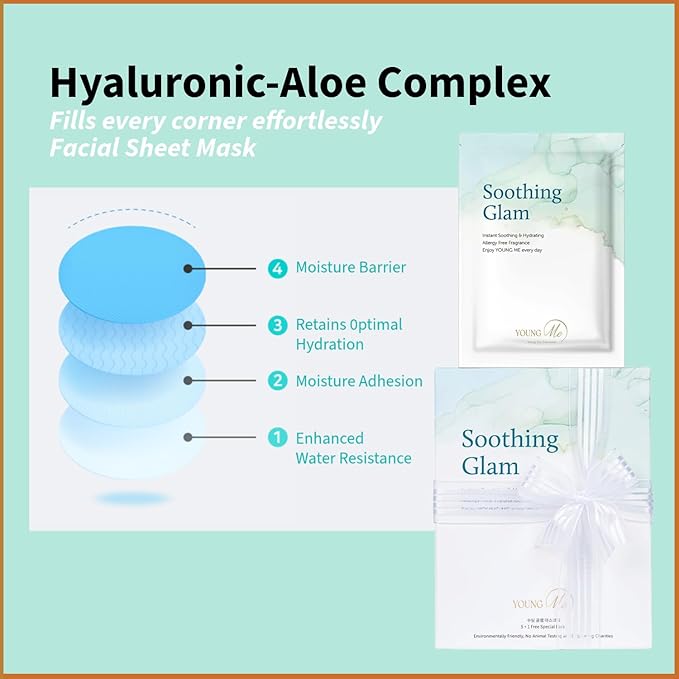 YoungMe Soothing Glam Facial Sheet Mask - 1 Sheets Face Masks | Korean Face Mask Skincare - Deep Real Masks for Sensitive Skin or All Skin Types