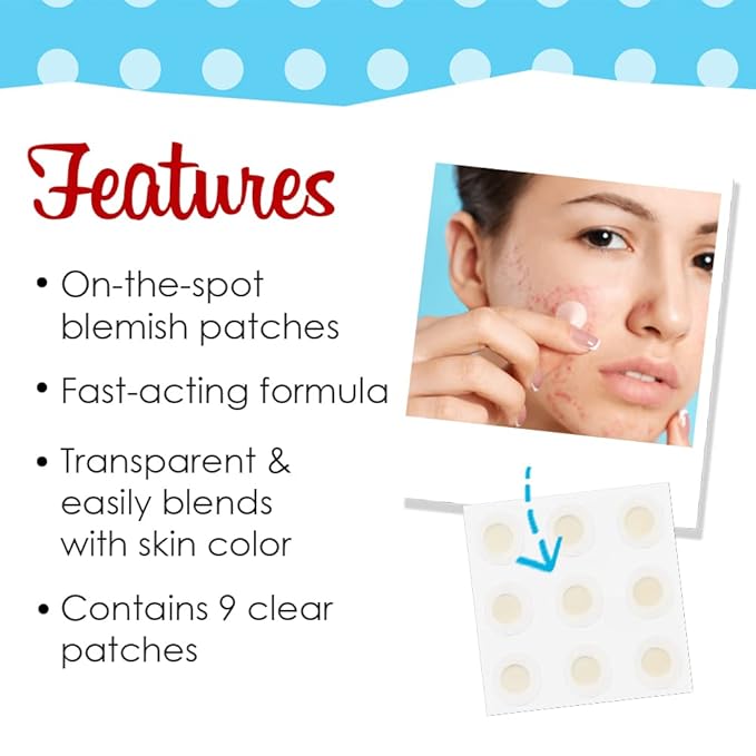 Bye Bye Blemish Acne Patches, 9 Clear Pimple Patches for Fast Acne Treatment, Blemish Spot Treatment for All Skin Types, 1-Pack