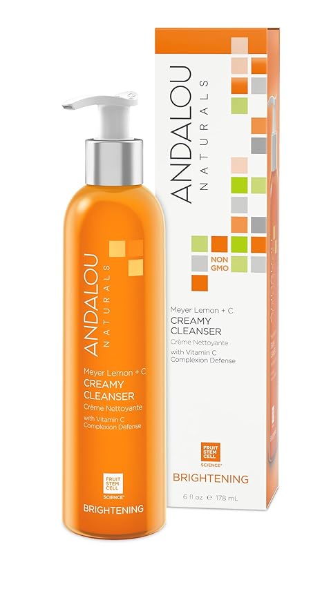 Andalou Naturals Brightening Meyer Lemon + Vitamin C Creamy Cleanser | Gentle Face Wash to Even Tone & Boost Glow | Aloe Vera & Natural Ingredients | For Dull Skin | 6 oz
