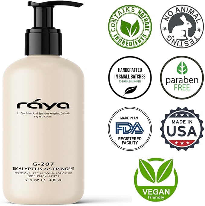 RAYA Eucalyptus Astringent with AHA 16 oz (G-207) | Exfoliating Glycolic Facial Toner for Oily and Break-Out Skin | Helps Balance pH and Dry Up Blemishes | Made with Alpha Hydroxy Acids