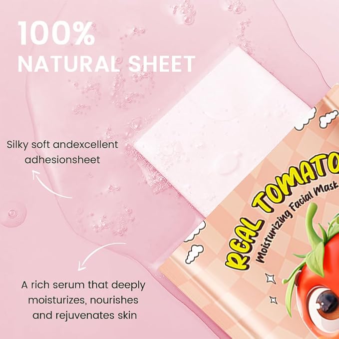 8 Pack Tomato Kids Face Mask,Pink Face Masks Skincare Spa Day Kit Supplies,Spa Party Favors for Teens Girls Women,Sheet Facial Mask Skincare Gifts Set,Moisturize Soothe for All Skin Types