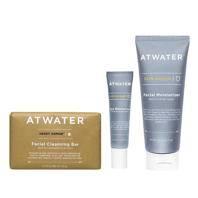 ATWATER Combination Skin Starter Set, Complete Men's Skincare Kit with Face Wash Bar, Moisturizer & Award-Winning Eye Cream Bundle - 3 Piece Kit