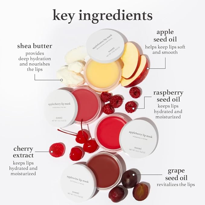 NOONI Vegan Applewine Lip Mask Overnight – Hydrating Lip Balm & Butter with Shea Butter & Vitamins | Soothing Moisturizer, Softening Treatment for Dry Lips, 0.42 oz