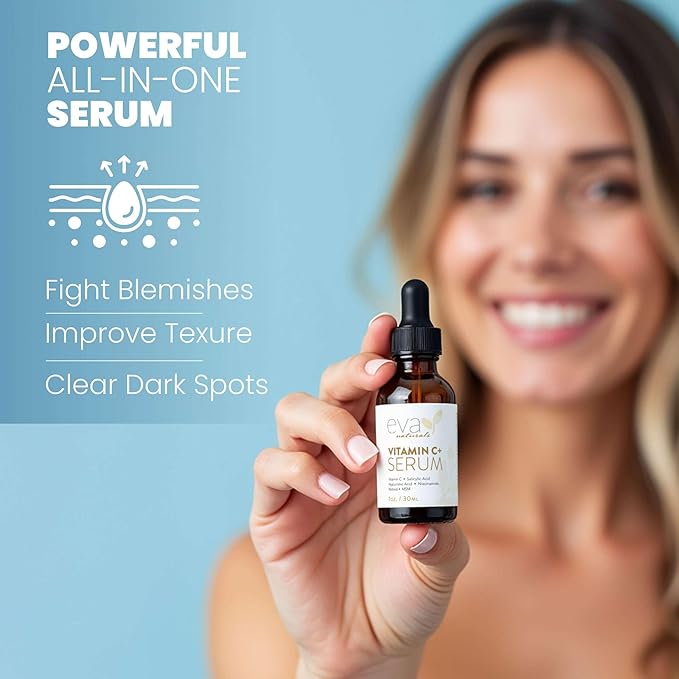 Eva Naturals Vitamin C+ Serum for Face – Anti Aging Dark Spot Remover with Retinol, Hyaluronic Acid, Niacinamide & Salicylic Acid – Face Serum for Women for Clear, Smooth, Radiant Skin