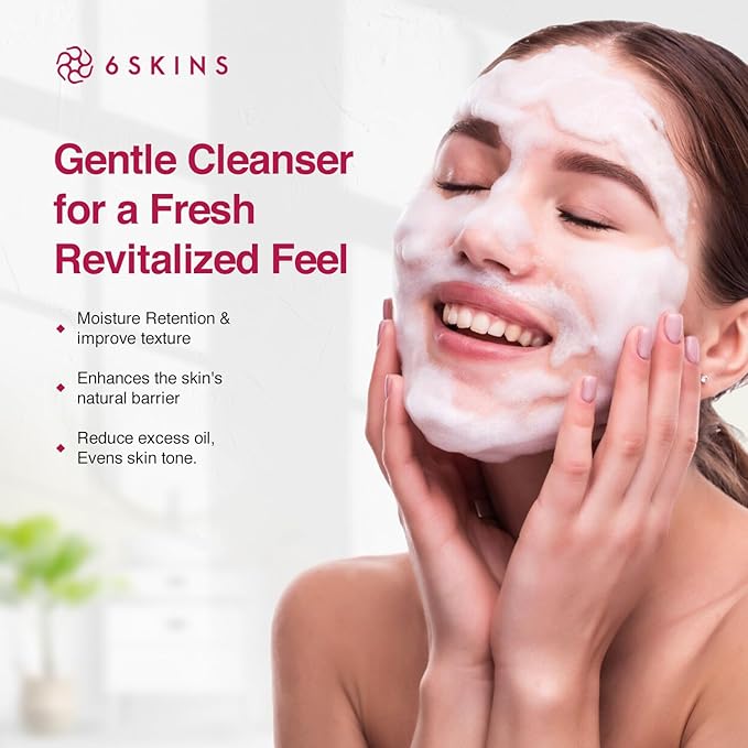 6SKINS® Pore Minimizer Foaming Facial Cleanser – Exfoliating Face Wash with Anti-Sebum P, Niacinamide & Evening Primrose | Gentle Hydrating Korean Face Wash for All Skin Types | 5.07 fl oz