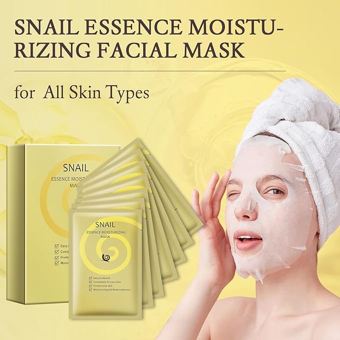Facial Masks Skincare for Women,Snail Moisturize Face Mask Sheet for Girl,Hydrating Face Mask for All Skin Types,Dry Skin & Sensitive Skin(10-Packs)