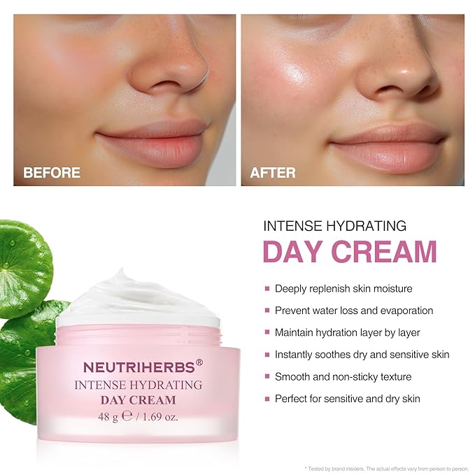 Neutriherbs Intense Hydrating Day Cream,Face Moisturizer with Hyaluronic Acid,Shea Butter,Centella,Sooth Nourish Moisturize Skin,Lightweight Face Cream for Dry or Sensitive Skin - 1.69oz