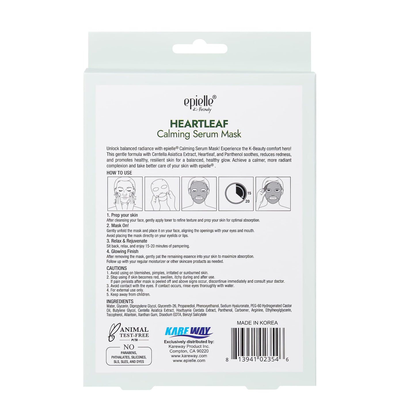 Epielle Heartleaf Calming Serum Sheet Masks (5pk) | Korean Skincare | Facial Sheet Mask | Kbeauty, Spa Gifts for Women