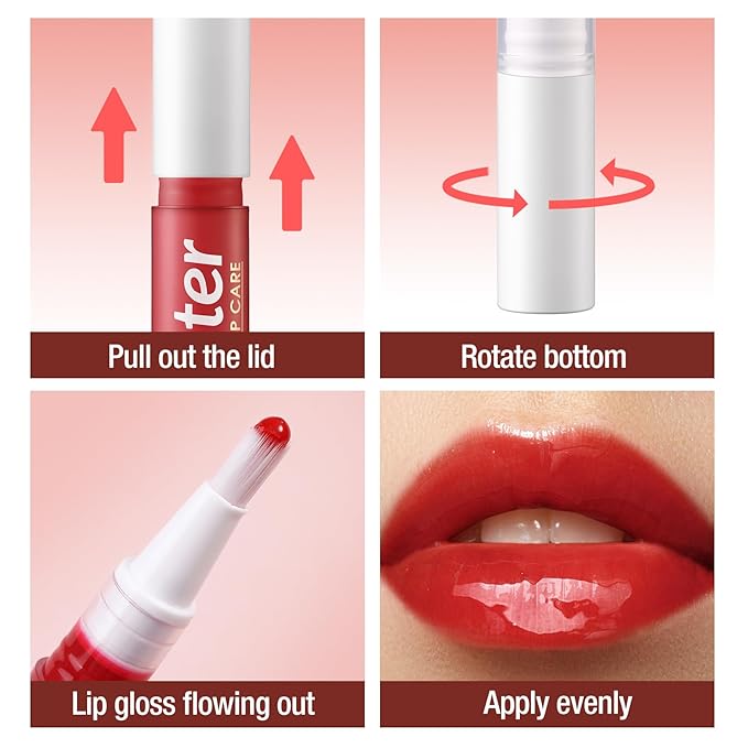 Hydrating Glow Lip Oil Gloss, High Pigment Red Lip